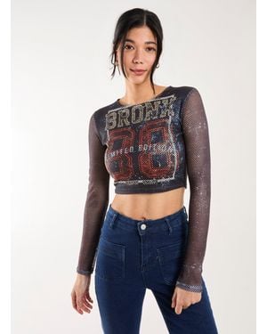 Pink Vanilla Mesh Athleisure Long Sleeve Net Top - Blue