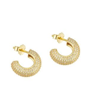 SEOL + GOLD 18Ct Plated Cz Pave Chunky Hoops - Metallic