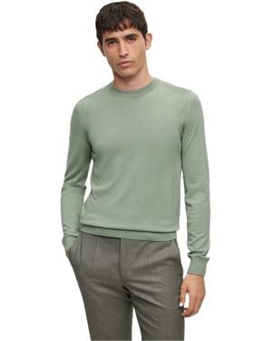 BOSS Crew Neck Ribbed Collar Long Sleeve Jumper - Green