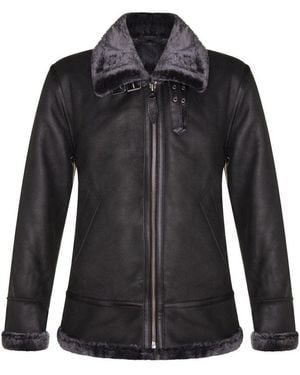 Infinity Leather B3 Sheepskin Shearling Aviator Pilot Flying Jacket - Black
