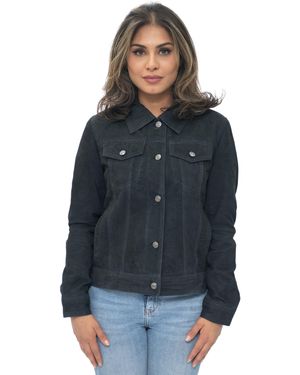 Infinity Leather Goat Suede Trucker Jeans Jacket-Astoria - Blue