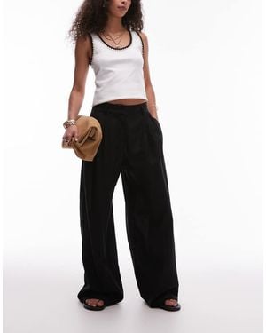 TOPSHOP Linen High Waist Double Pleat Trouser - Black