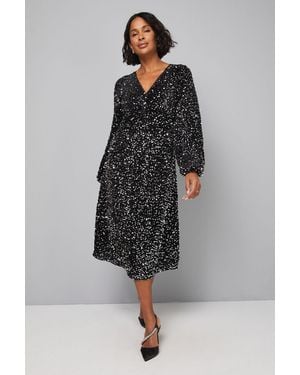 Wallis Sequin Velvet Twist Midi Dress - Black