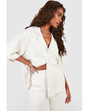 Boohoo Linen Mix Relaxed Fit Short Sleeved Shirt - White