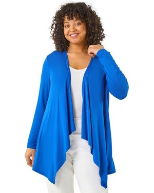 Roman Curve Waterfall Longline Cardigan - Blue