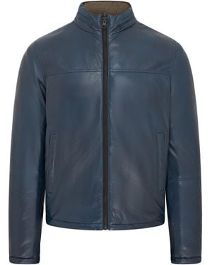 Infinity Leather Reversible Bomber Jacket - Blue