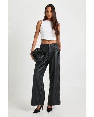 Boohoo Tall Faux Leather Palazzo Trousers - Black