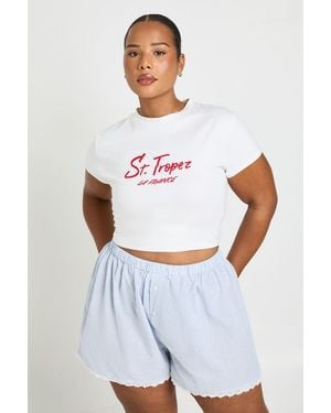 Boohoo Plus Lace Trim Short - White