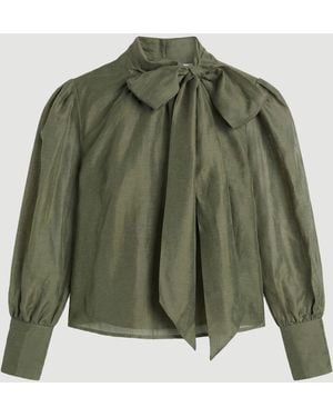 Karen Millen Plus Size Organdie Woven Pussybow Blouse - Green