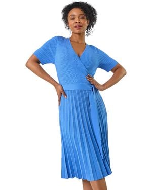 Roman Petite Wrap Knitted Dress - Blue