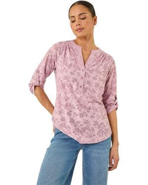 Roman Petite Burnout Print Button Shirt - Red