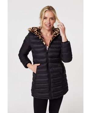 Izabel London Reversible Leopard Faux Fur Puffer - Black