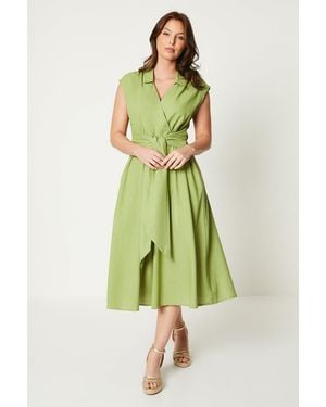 PRINCIPLES Linen Blend Belted Midi Dress - Green