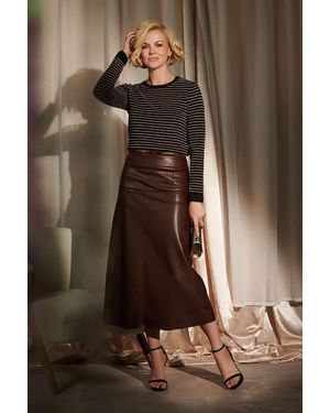 Izabel London Faux Leather High Waist Midi Skirt - Brown