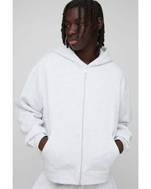 BoohooMAN Basic Oversized Boxy Zip Through Hoodie - White