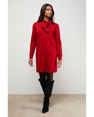 Oasis Pussy Bow Knitted Mini Dress - Red