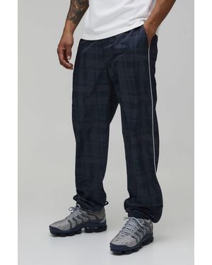 BoohooMAN Relaxed Fit Check Print Nylon Trouser - Blue