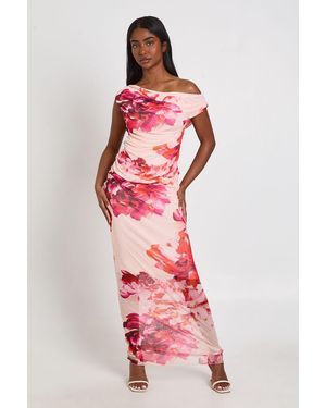 Boohoo Large Floral Print Ruched Maxi Dress - Red