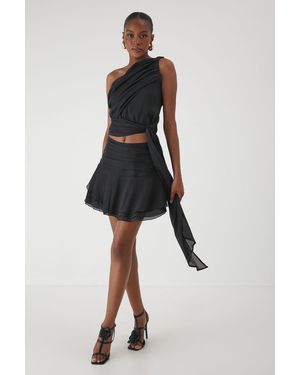 MissPap Ruched Layered Mini Skirt - Black