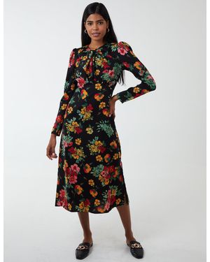 Blue Vanilla Floral Twist Panel Fit And Flare Midi Dress - White