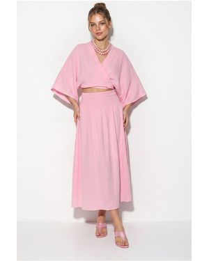 Bianco Lucci Cotton Two-Piece Blouse And Midi Skirt Set - Pink