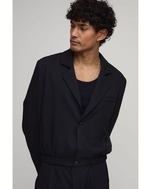 BoohooMAN Tailored Cropped Elasticated Hem Co-Ord Blazer - Black