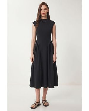 Happiness İstanbul Sleeveless A-Line Midi Turtleneck Dress - Blue