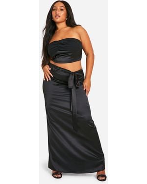Boohoo Plus Satin Bandeau Top - Black
