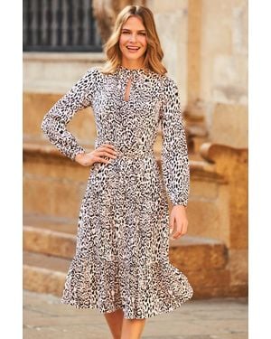 Sosandar Leopard Print Keyhole Detail Fit & Flare Dress - Brown