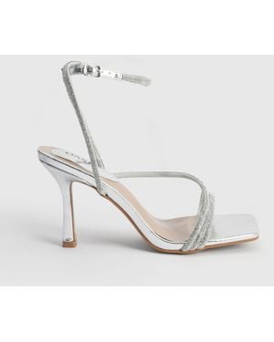 Oasis Maggie Faux Leather Asymmetric Strap Embellished Heeled Sandals - White