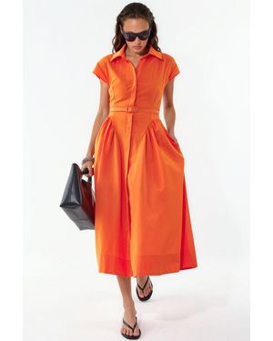 Busem Belted Midi Dress With Shirt Collar - Red