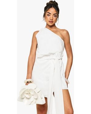 Boohoo Linen Look Wrap Detail Mini Dress - White