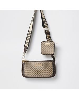 River Island Crossbody Bag Monogram Pu - Metallic