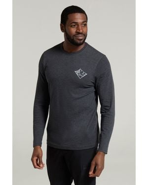 Mountain Warehouse 'Mountain View' Graphic T-Shirt Long Sleeve Stylish Casual Tee Cotton - Blue