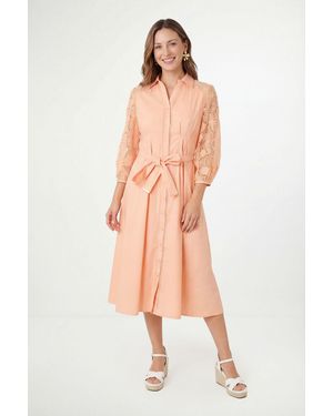 Wallis Petite Cotton Lace Belted Shirt Dress - Orange