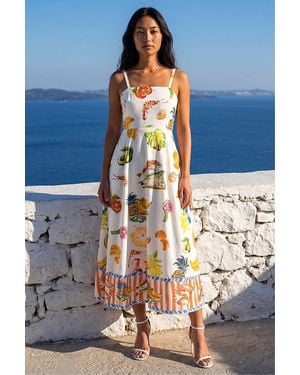 Roman Petite Fruit Print Strappy Midi Dress - Blue