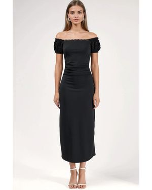 Hiccup Lace Sleeve Midi Dress - Black