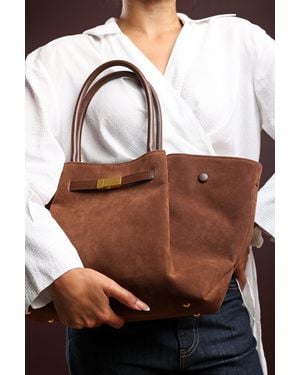 Where's That From 'Dove' Suede Handheld Tote Bag - Brown