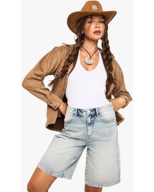 Boohoo Mid Rise Denim Jorts - White