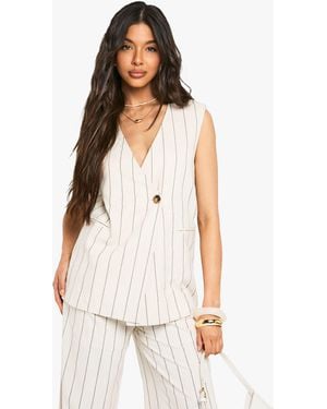 Boohoo Tailored Linen Look Longline Waistcoat - White