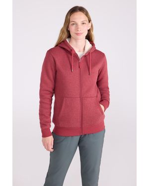 Mountain Warehouse 'Dalton' Sherpa Lined Hoodie Adjustable Hood Warm Cosy Jumper Cotton - Red