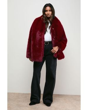 Oasis Ecru Fur Jacket With Scarf - Red