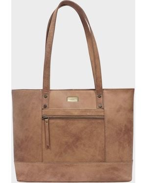 Assots London Millie' Real Leather Designer Tote Work Bag - Brown