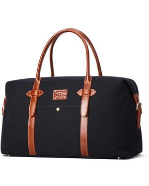 Woodland Leathers Hautton Leather Canvass And Tan Mix Holdall 19.0" Central Zip Compartment Adjustable Shoulder Strap - Black