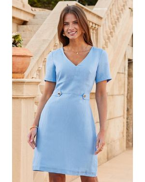 Sosandar Powder Linen Blend Fit & Flare Dress - Blue