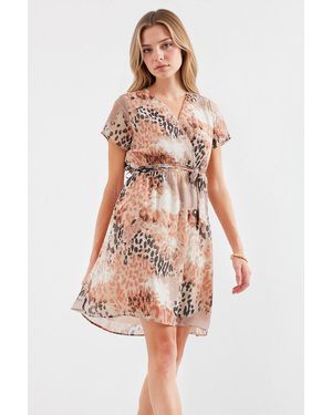 Bigdart V-Neck Flowering Mini Dress With Tie Closure - White