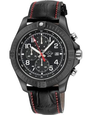 Gv2 T38 Ipblk Case, Enamel Dial With Print, 3 Sub/ Stitching Handmade Italian Leather Strap - Black