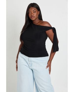 Boohoo Plus Knot Detail Asymmetric One Shoulder Top - Blue