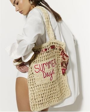 River Island Printed Raffia Scarf Shopper Beach Bag - Natural