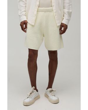BoohooMAN Relaxed Open Stitch Knitted Short - Natural